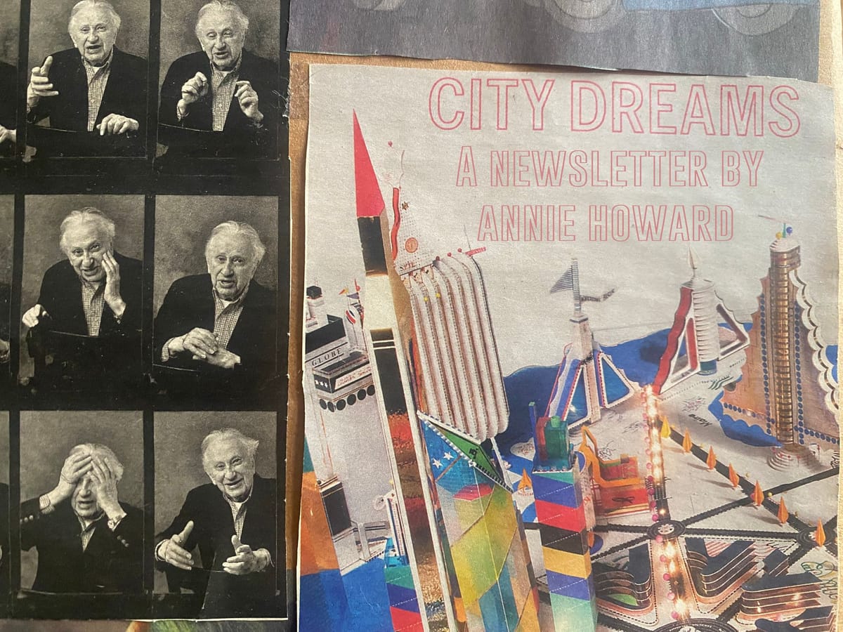 Header image for City Dreams newsletter with Studs Terkel and Bodys Isek Kingelez art.